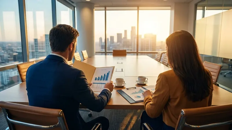 Two advisors reviewing growth charts at a bright conference table, Pennsylvania Small Business Loans