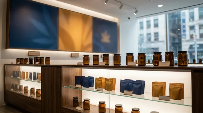 Minimal retail shelf of jars and pouches under gallery lighting, How to Open a CBD, Hemp or Kratom Shop in Pennsylvania