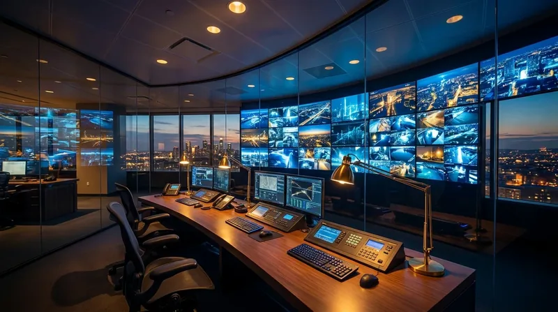 Security operations desk with a wall of camera monitors, How to Start a Security Guard Company in Pennsylvania