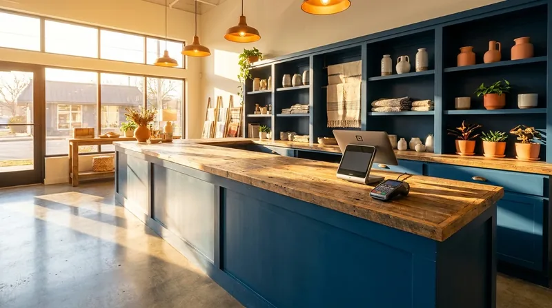 Small shop counter with a card reader and stocked shelves, How to Start an Online Business in Pennsylvania
